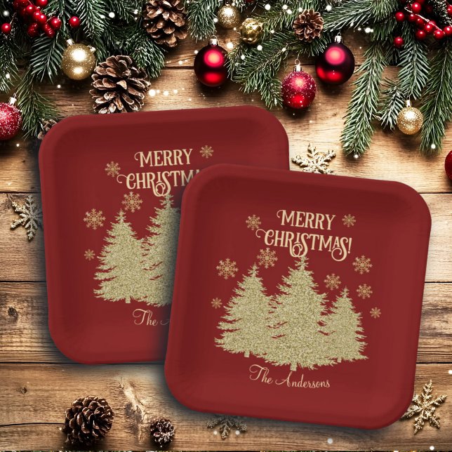 Goldene Pine Trees Gold Schneeflocken Pappteller (Von Creator hochgeladen)