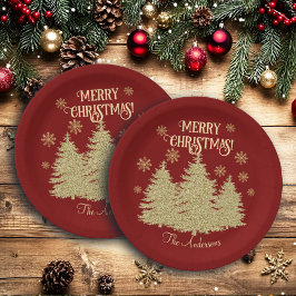 Goldene Pine Trees Gold Schneeflocken Pappteller