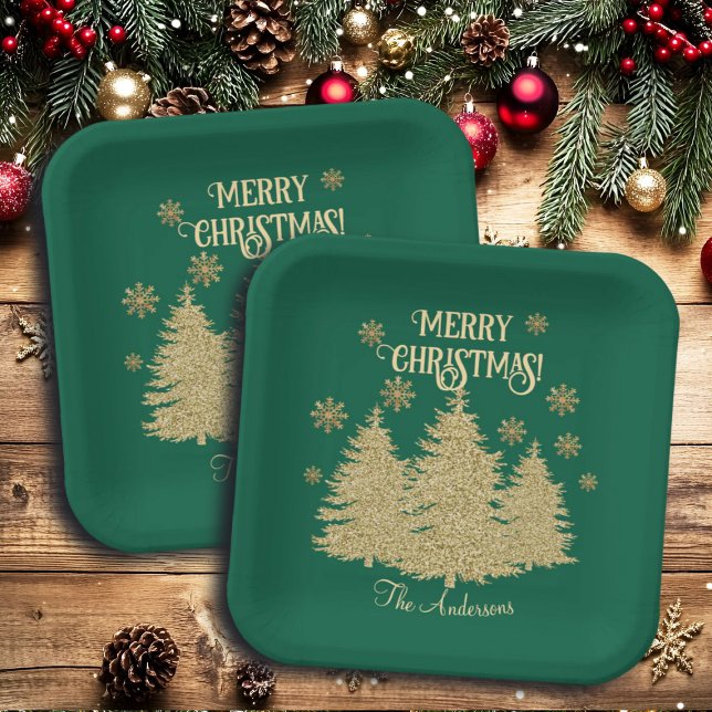 Goldene Pine Trees Gold Schneeflocken Pappteller (Von Creator hochgeladen)
