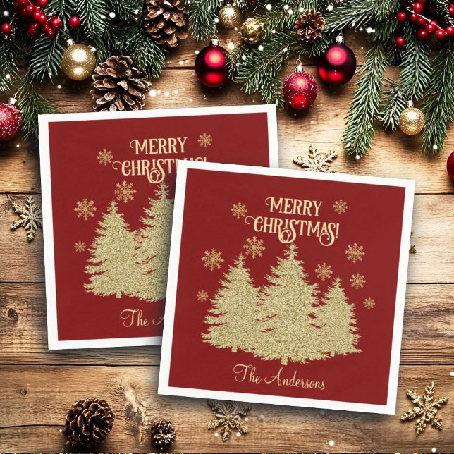 Goldene Pine Trees Gold Schneeflocken Serviette (Von Creator hochgeladen)