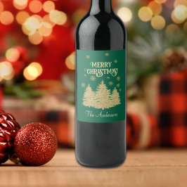 Goldene Pine Trees Gold Schneeflocken Weinetikett