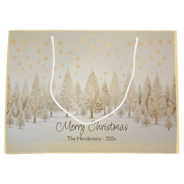 Goldene Pinienbäume Personalisiert Weihnachten Große Geschenktüte (Vorderseite)