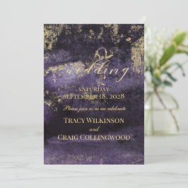 Goldene Pinsel auf Hochzeit von Deep Amethyst Mode Einladung