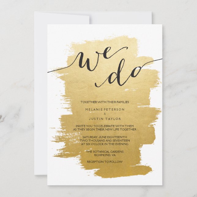 Goldene Pinselstriche, die wir für Hochzeiten einl Einladung (Vorderseite)