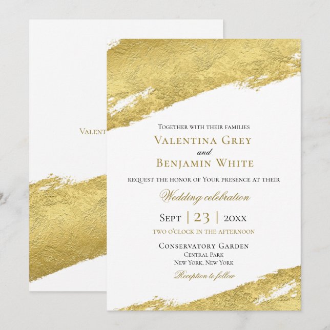 Goldene Pinselstriche Moderne goldene Hochzeit Einladung (Vorne/Hinten)
