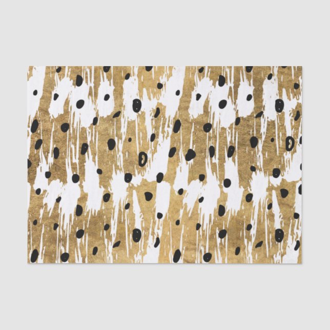 Goldene Pinselstriche Moderne Künstlerische Polka  Seidenpapier (Vorderseite)