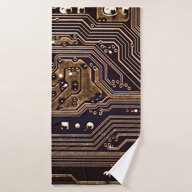 Goldene Platine. Elektronische Computerhardware Badehandtuch (Badehandtuch)