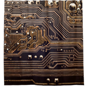 Goldene Platine. Elektronische Computerhardware Duschvorhang
