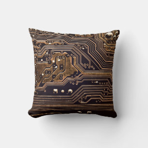 Goldene Platine. Elektronische Computerhardware Kissen