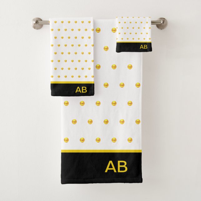 Goldene Polka-Punkte auf schwarz-weiß Badhandtuch Set (Insitu)