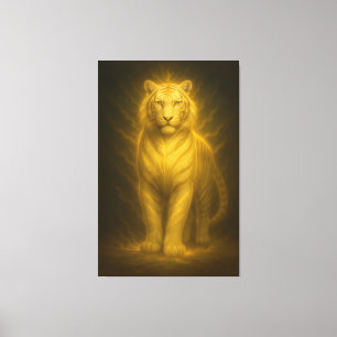 Goldene Pracht Weißer Tiger – Premium Fantasy-Kuns Leinwanddruck