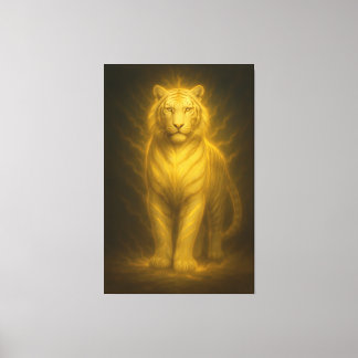 Goldene Pracht Weißer Tiger – Premium Fantasy-Kuns Leinwanddruck
