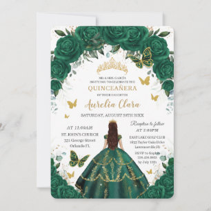 Goldene Prinzessin in Quinceañera Emerald Green Einladung