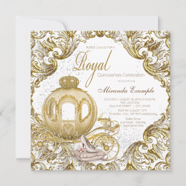 Goldene Prinzessin Quinceañera Einladung (Vorderseite)