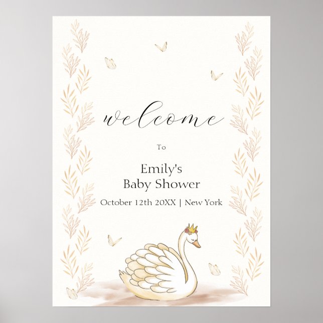 Goldene Prinzessin Swan Butterfly Baby Dusche Will Poster (Vorne)