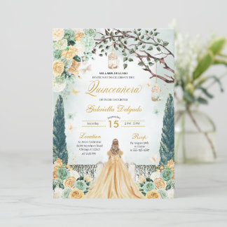 Goldene Prinzessin Verzauberter Garten Quinceanera Einladung