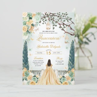 Goldene Prinzessin Verzauberter Garten Quinceanera Einladung