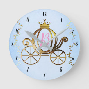 Goldene Prinzessinnen-Kutsche Blaue Geschichte Per Runde Wanduhr