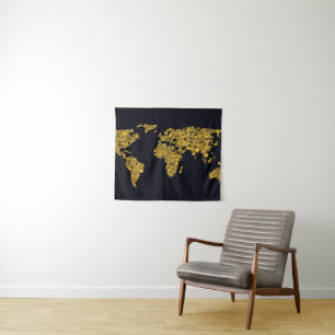 Goldene Punkt-Weltkarte Wandteppich