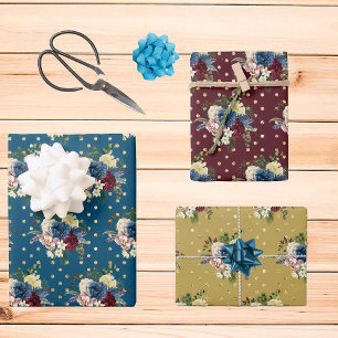 Goldene Pünktchen Winter Floral Blumen Geschenkpapier Set