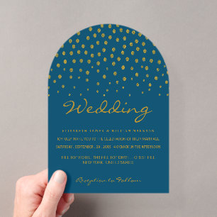 Goldene Punkte - Blau und Gold - Hochzeit Acryleinladungen