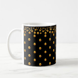 Goldene Punkte-Konfetti auf Schwarz Kaffeetasse