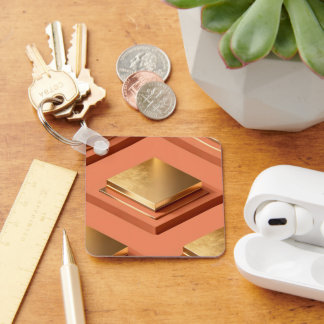 Goldene quadratische gestufte Plattformen mit meta Schlüsselanhänger