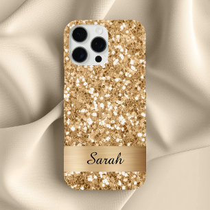 Goldene quadratische Glitter-Schimmer-Streifenfoli iPhone 16 Pro Max Hülle