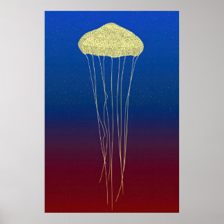 Goldene Qualle Stipple-Druck - Neon Synthwave Poster