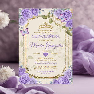 Goldene Quinceañera Lila Krone Mexikanischer Schme Einladung