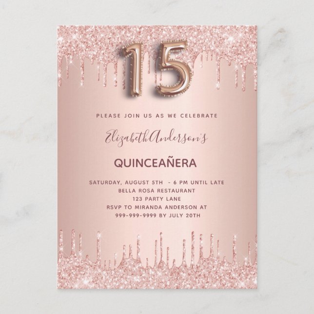 Goldene Quinceanera-Rose Postkarte (Vorderseite)