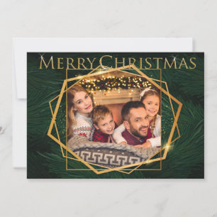 Goldene Rahmen auf Kiefernzweigen Weihnachtsfoto Feiertagskarte