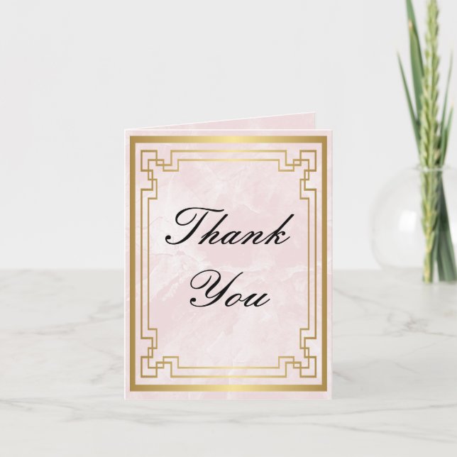 Goldene Rahmen Rosa Marmormor Hochzeit Vielen Dank Dankeskarte (Vorderseite)