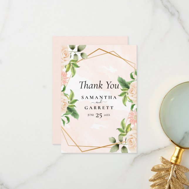 Goldene Rahmen und Rose Dankeskarte (Vorderseite/Rückseite Beispiel)