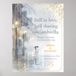 Goldene Rain Romance Hochzeitstag Poster