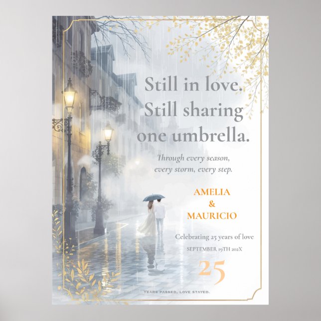 Goldene Rain Romance Hochzeitstag Poster (Vorne)