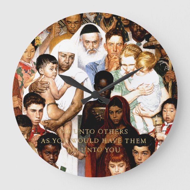 Goldene Regel von Norman Rockwell Große Wanduhr (Vorderseite)