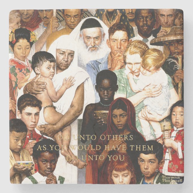 Goldene Regel von Norman Rockwell Steinuntersetzer (Vorderseite)
