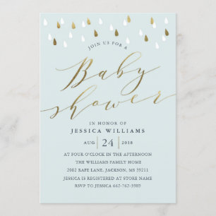 Goldene Regentropfen Sand Script Babydusche laden Einladung