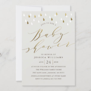 Goldene Regentropfen und Drehbuchschmiede für Baby Einladung