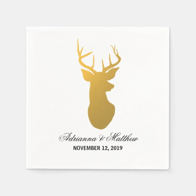 Goldene Rentiere Antler Moderne Silhouette Hochzei Serviette (Vorderseite)