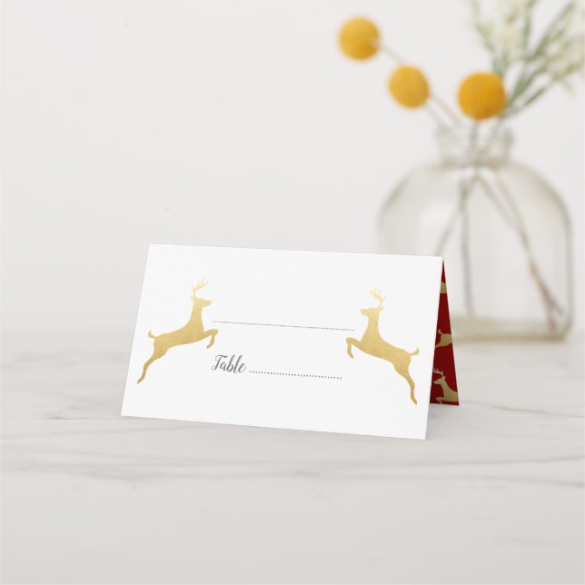 Goldene Rentiere | Christmas | Hochzeitsstiftung Platzkarte (Vorderseite)