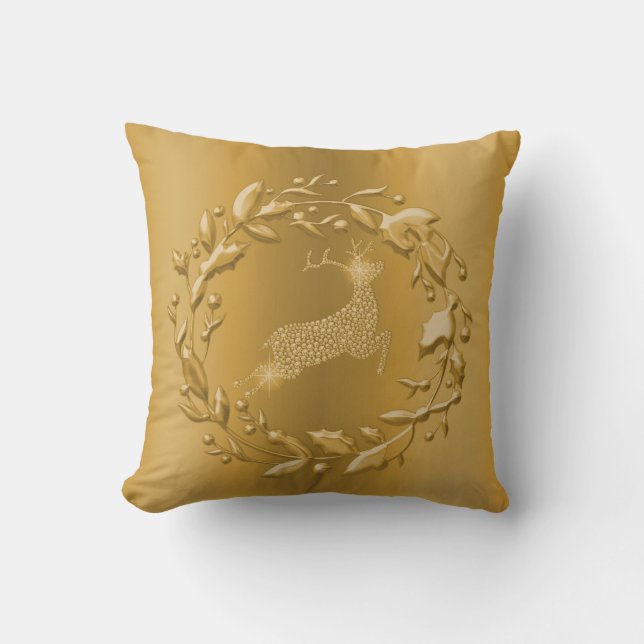 Goldene Rentiere und Weihnachten im Kraut Kissen (Vorderseite)