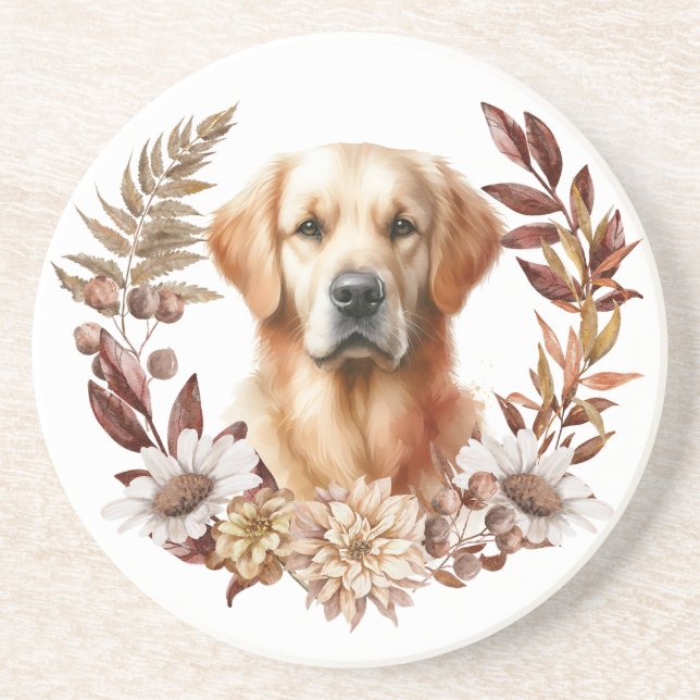 Goldene Retriever Herbstkraut Getränkeuntersetzer (Vorne)