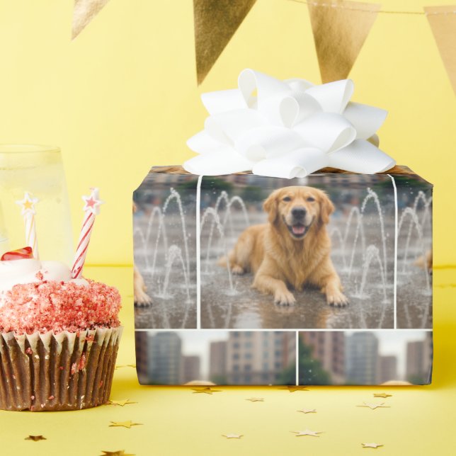 Goldene Retriever Kühlung in einem Splash Pad Geschenkpapier (Geburtstagsparty)