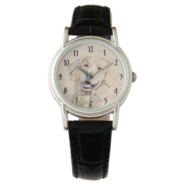 Goldene Retriever Malerei - Niedliche Original Dog Armbanduhr (Vorderseite)