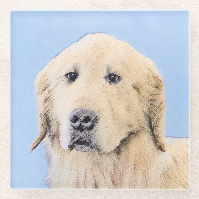 Goldene Retriever Malerei - Niedliche Original Dog Glasuntersetzer (Vorderseite)