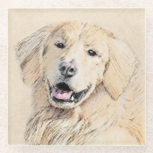 Goldene Retriever Malerei - Niedliche Original Dog Glasuntersetzer