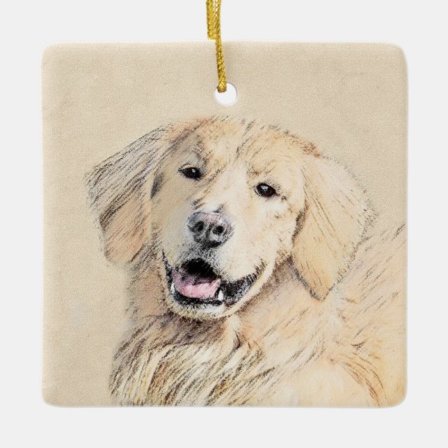 Goldene Retriever Malerei - Niedliche Original Dog Keramikornament (Vorderseite)