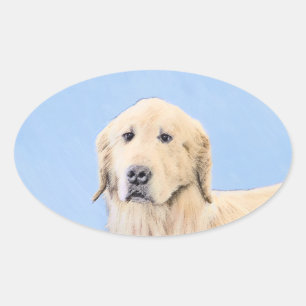 Goldene Retriever Malerei - Niedliche Original Dog Ovaler Aufkleber